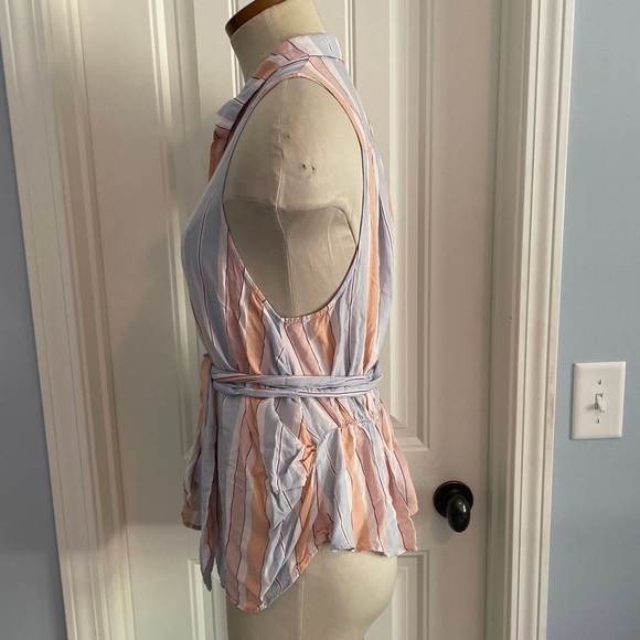 Free People Small ‘MacKenzie Top’ Stripe Sleeveless Wrap BOHO Beach Casual - Picture 3 of 9